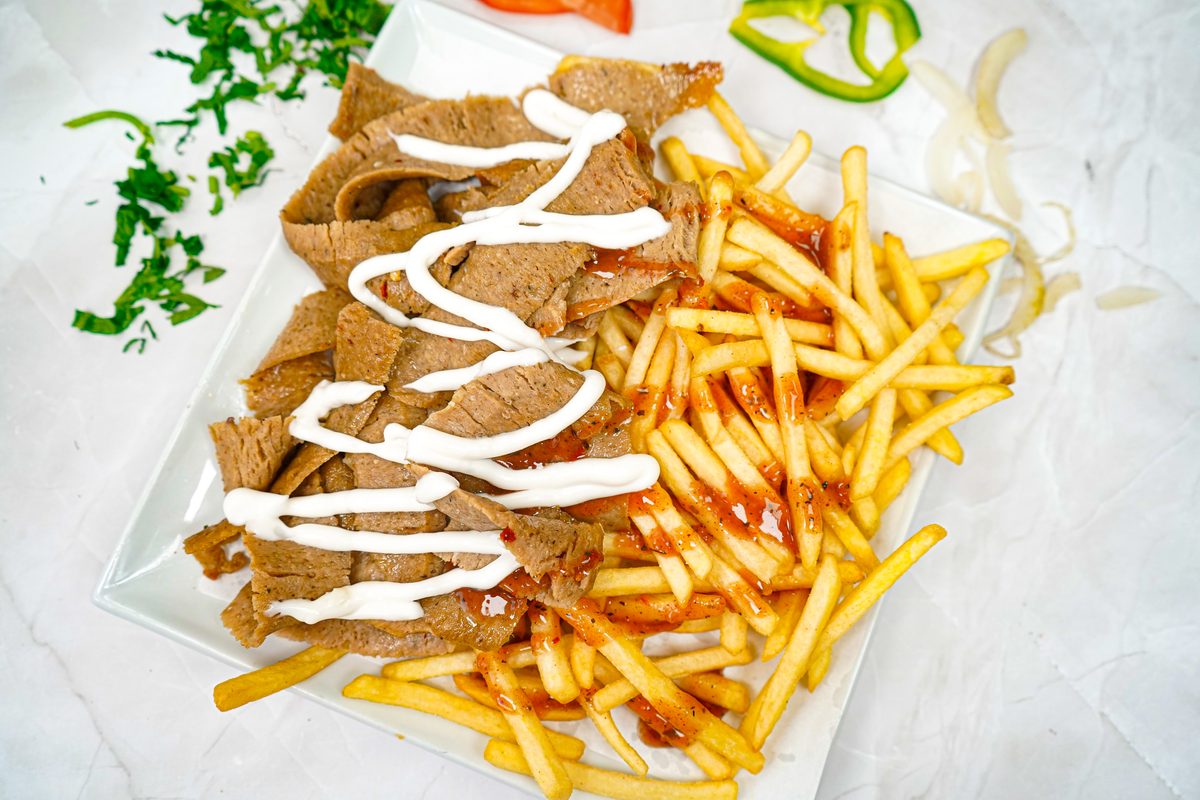 Doner with fries and yogurt